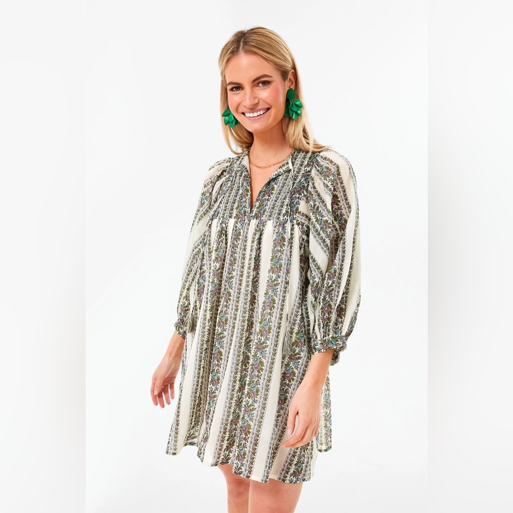 Millie NEW Hollie Ivory Long Sleeve Mini Shirt Dress in Goa Floral Print Size S